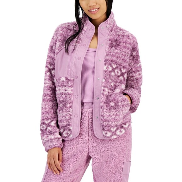 Hippie Rose Juniors' Snap-Front Sherpa Jacket - Orchid Fairisle, XS - Picture 1 of 1